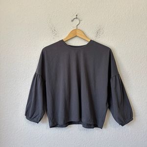 NWT MADEWELL 3/4-Sleeve Crepe Drop-Shoulder Bubble-Sleeve Tee Grey